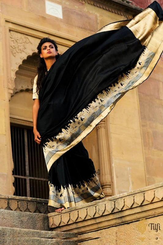 Black Pure Katan Silk Banarasi Handloom Saree