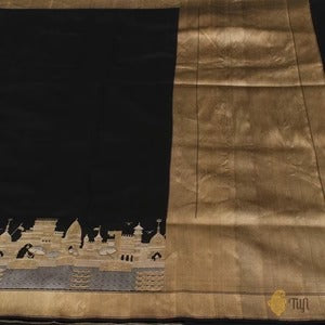 Black Pure Katan Silk Banarasi Handloom Saree