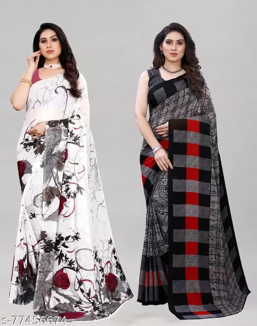 Combo of 2 Sarees (White & Grey)