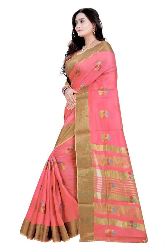 Woven Handloom Pure Cotton Saree  (Pink)