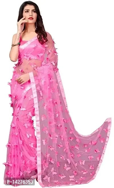 Women's Solid Net Festival Wear Butterfly Designer Saree with Unstitched Blouse Piece