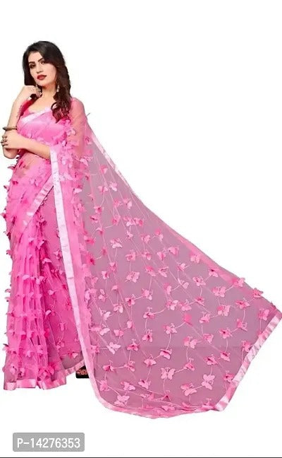 Women's Solid Net Festival Wear Butterfly Designer Saree with Unstitched Blouse Piece