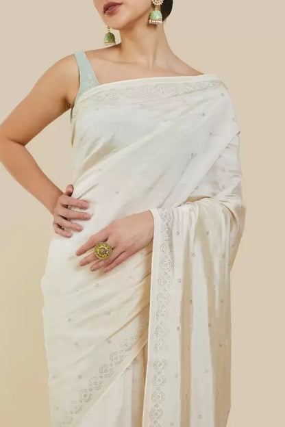 soch  Embellished Daily Wear Tussar Silk Saree  (Cream)