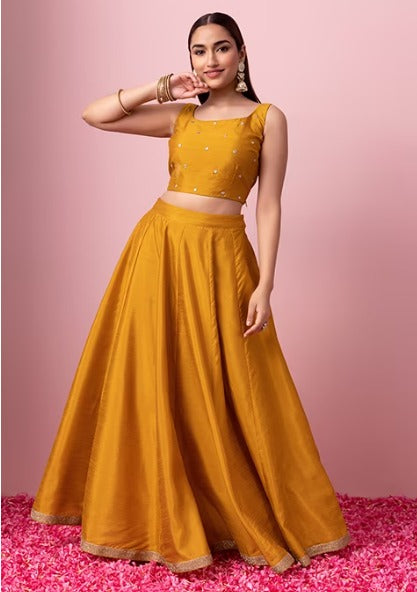 Mustard Yellow Silk Kalidar Lehenga Skirt