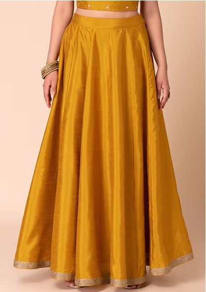 Mustard Yellow Silk Kalidar Lehenga Skirt