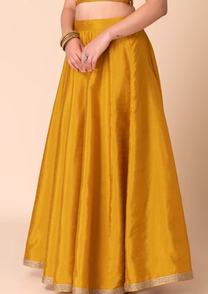 Mustard Yellow Silk Kalidar Lehenga Skirt