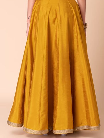 Mustard Yellow Silk Kalidar Lehenga Skirt