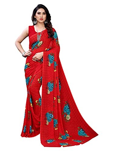 Women’s Floral Printed Georgette Saree with Blouse Piece