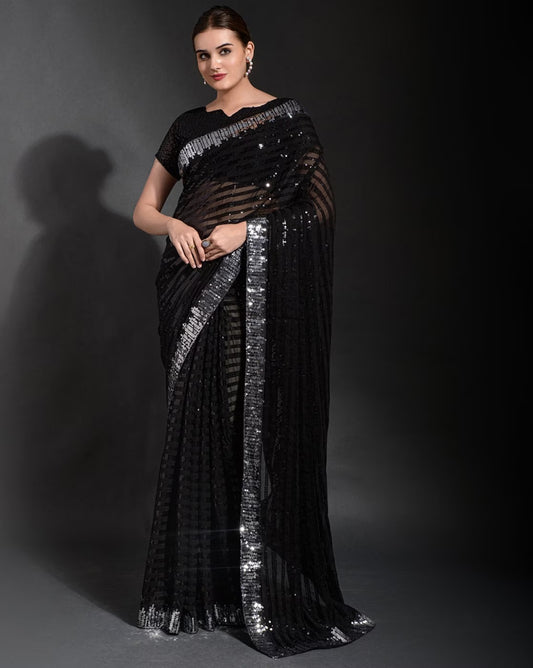 SAREE MALL Sequin Embellished Georgette Saree