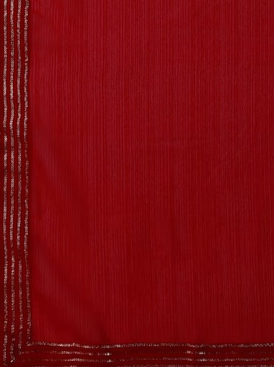 Red & Gold-Toned Sequin Embellished Pure Georgette Saree