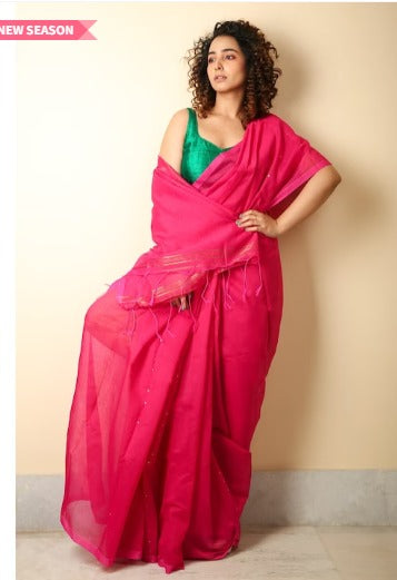 Charukriti Pink Embellished Handloom Saree