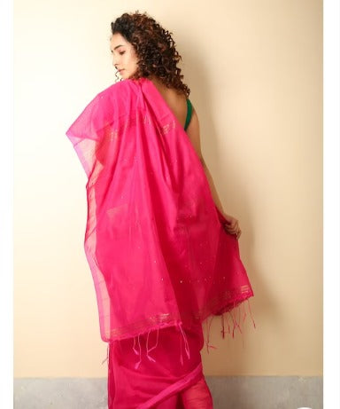 Charukriti Pink Embellished Handloom Saree