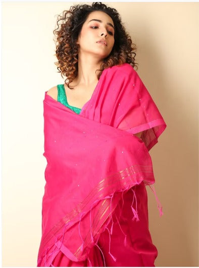 Charukriti Pink Embellished Handloom Saree