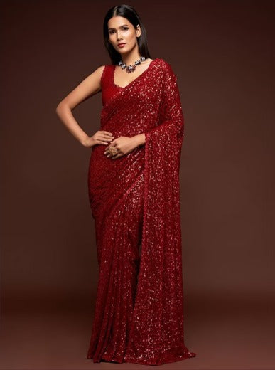 Embellished Sequinned Pure Georgette Saree