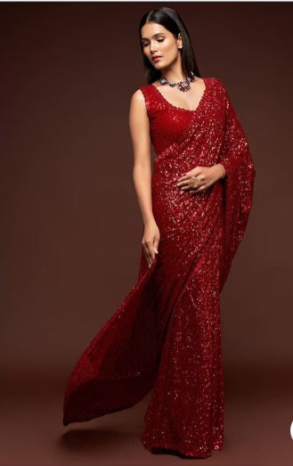 Embellished Sequinned Pure Georgette Saree