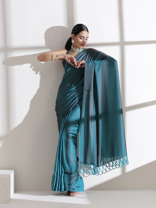 Grandeur Dual Shade Satin Saree With Infinity Design