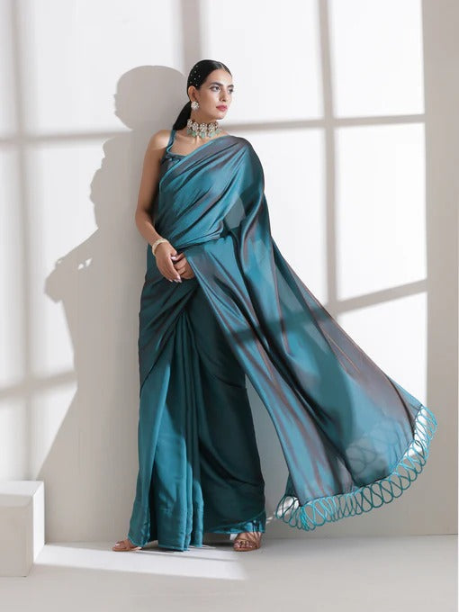 Grandeur Dual Shade Satin Saree With Infinity Design