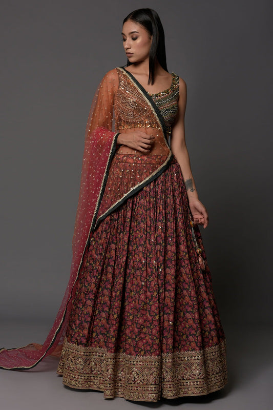 Seaweed Green Sequins Embroidered Silk Designer Lehenga