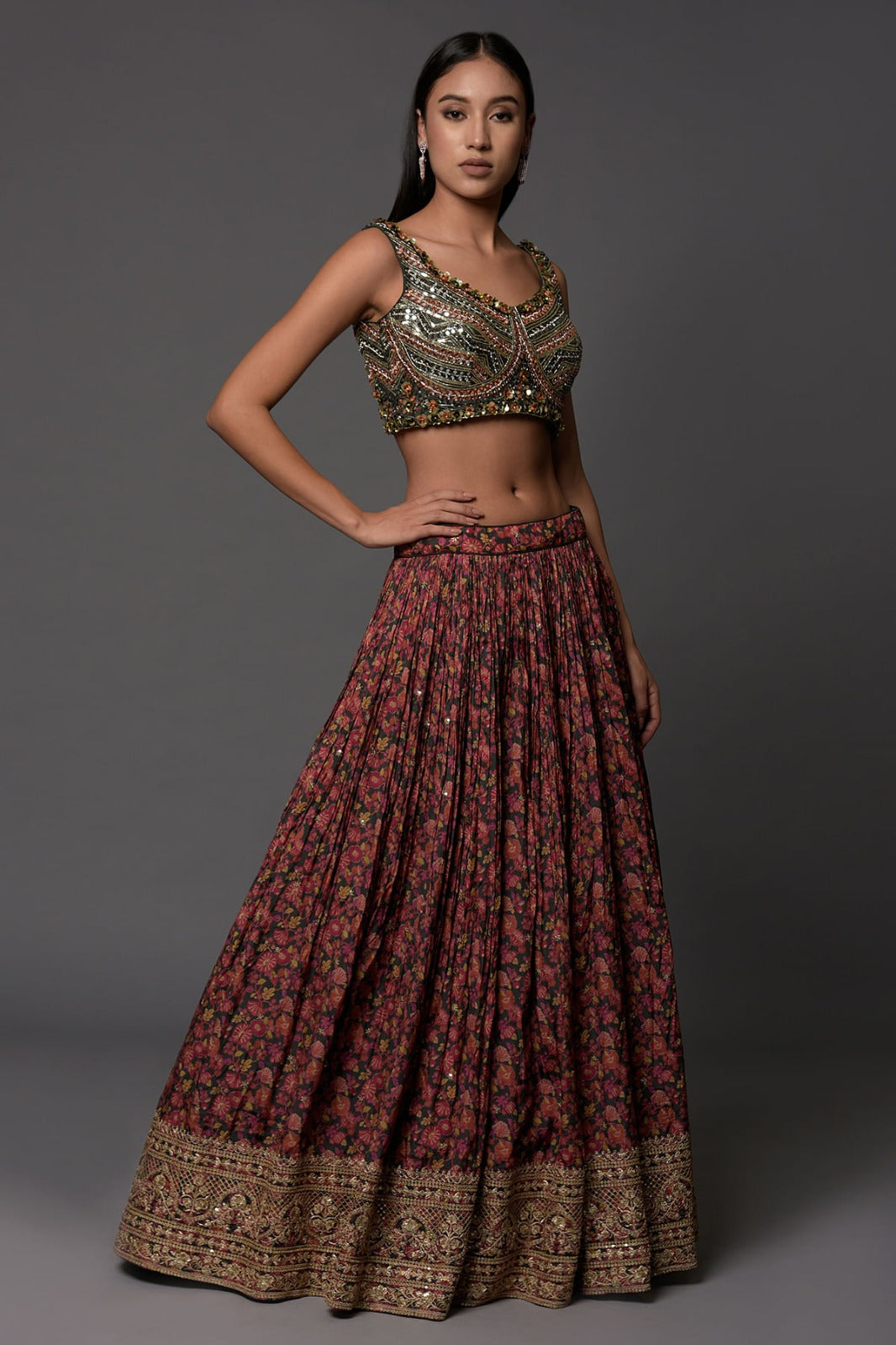 Seaweed Green Sequins Embroidered Silk Designer Lehenga