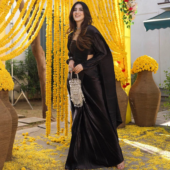 BLACK PLEATED PRE-DRAPED SAREE