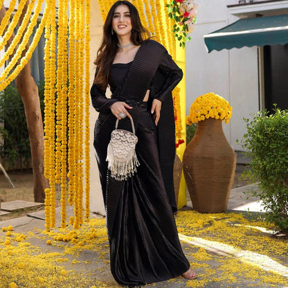 BLACK PLEATED PRE-DRAPED SAREE