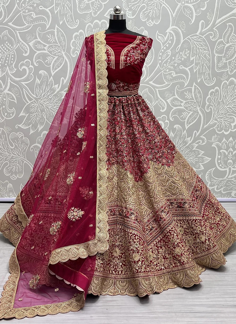 Multi Colour Velvet Diamond Work Designer Lehenga Choli For Bridal