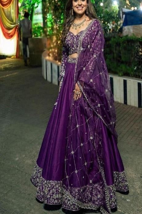 Heavy Mirror C Purple Lehenga Designs For Women