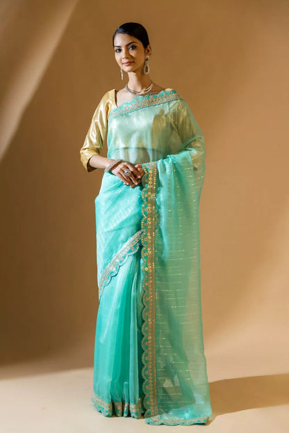 ORGANZA EMBROIDERED SAREE WITH ZARI THREAD