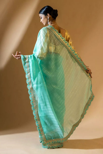 ORGANZA EMBROIDERED SAREE WITH ZARI THREAD