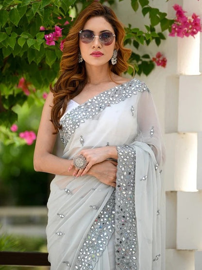 Embroidered Mirror Work Saree by Myntra