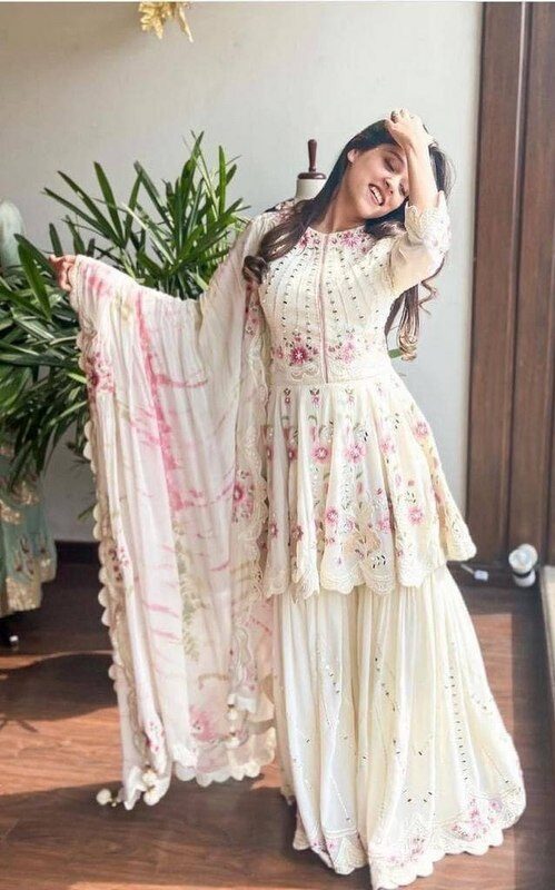 White Colour Sharara Suit for Party Wear