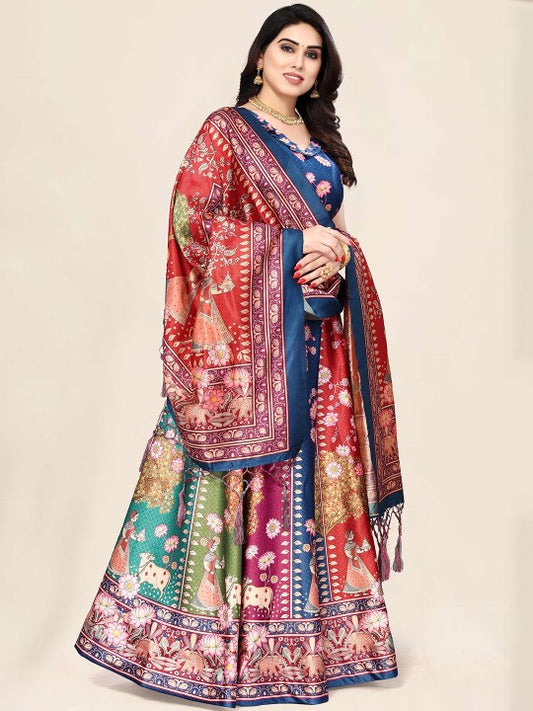 Printed Semi-Stitched Lehenga & Unstitched Blouse With Dupatta