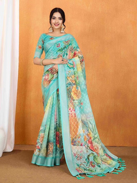 Floral Zari Silk Cotton Fusion Banarasi Saree