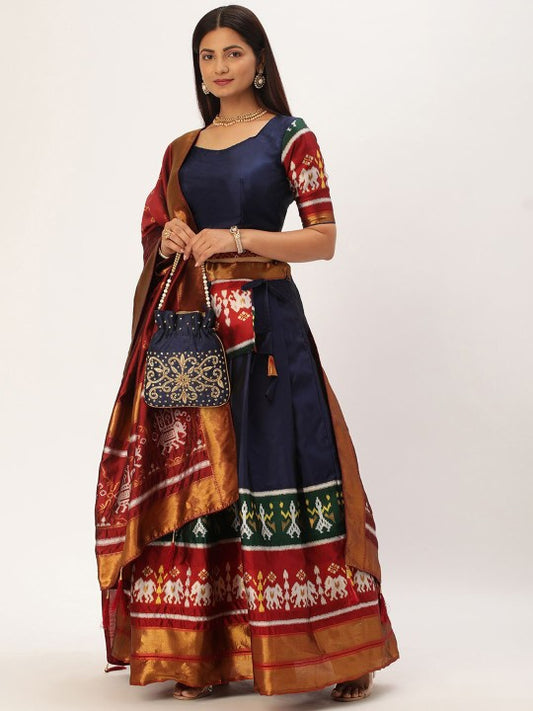 Unstitched Woven Design Lehenga With Blouse & Dupatta