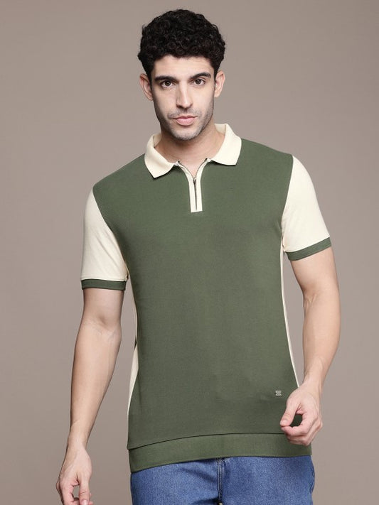 Colourblocked Polo Collar Pure Cotton T-shirt