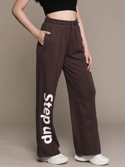 Women Printed Pintuck Detail Wide Leg Track Pants