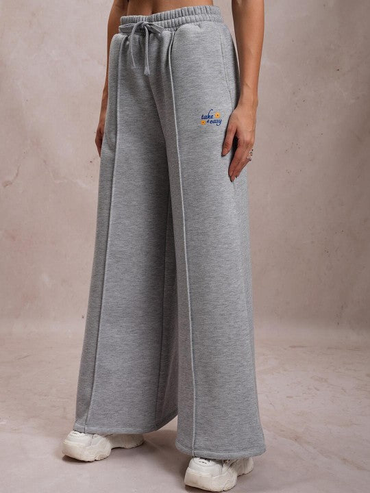 Women Grey Mid Rise Super Wide-Leg Track Pants