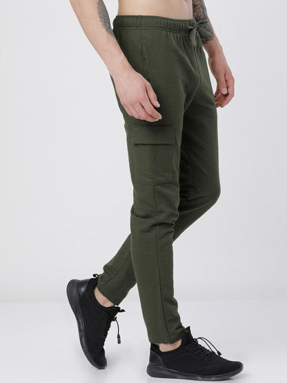 Men Olive Green Solid Slim-Fit Track Pants