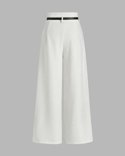 High Waist Pleated Pants With Tailored Vest Style Top In White