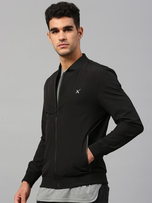 Men Black Solid Bomber