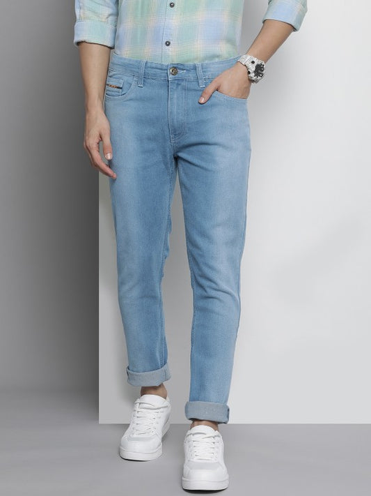 Men Blue Light Fade Cropped Stretchable Jeans