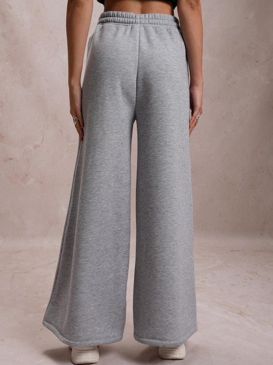 Women Grey Mid Rise Super Wide-Leg Track Pants