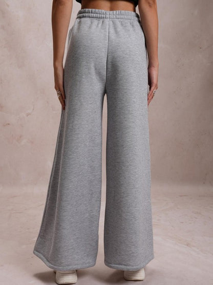 Women Grey Mid Rise Super Wide-Leg Track Pants