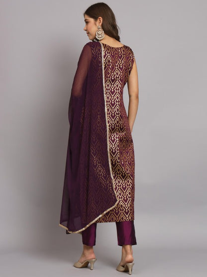 Geometric Woven Design Regular Kurta With Trousers & Dupatta