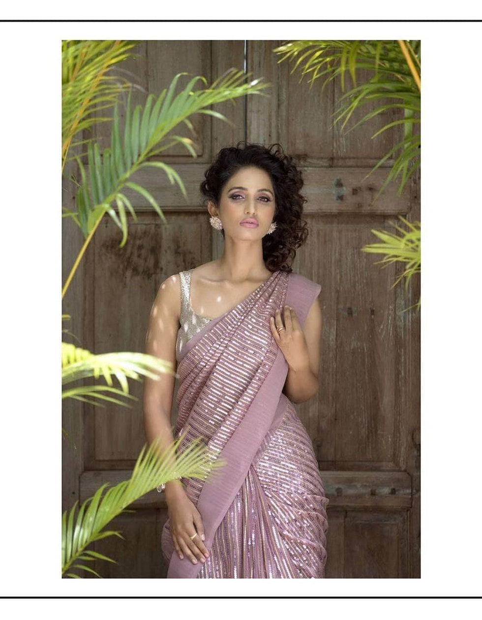 Light Purple Georgette Sequin Work Partywear Saree