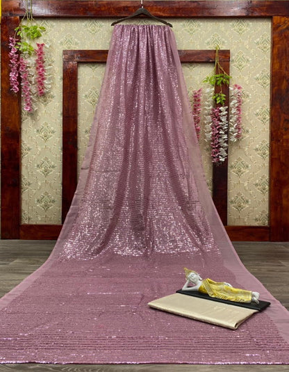 Light Purple Georgette Sequin Work Partywear Saree