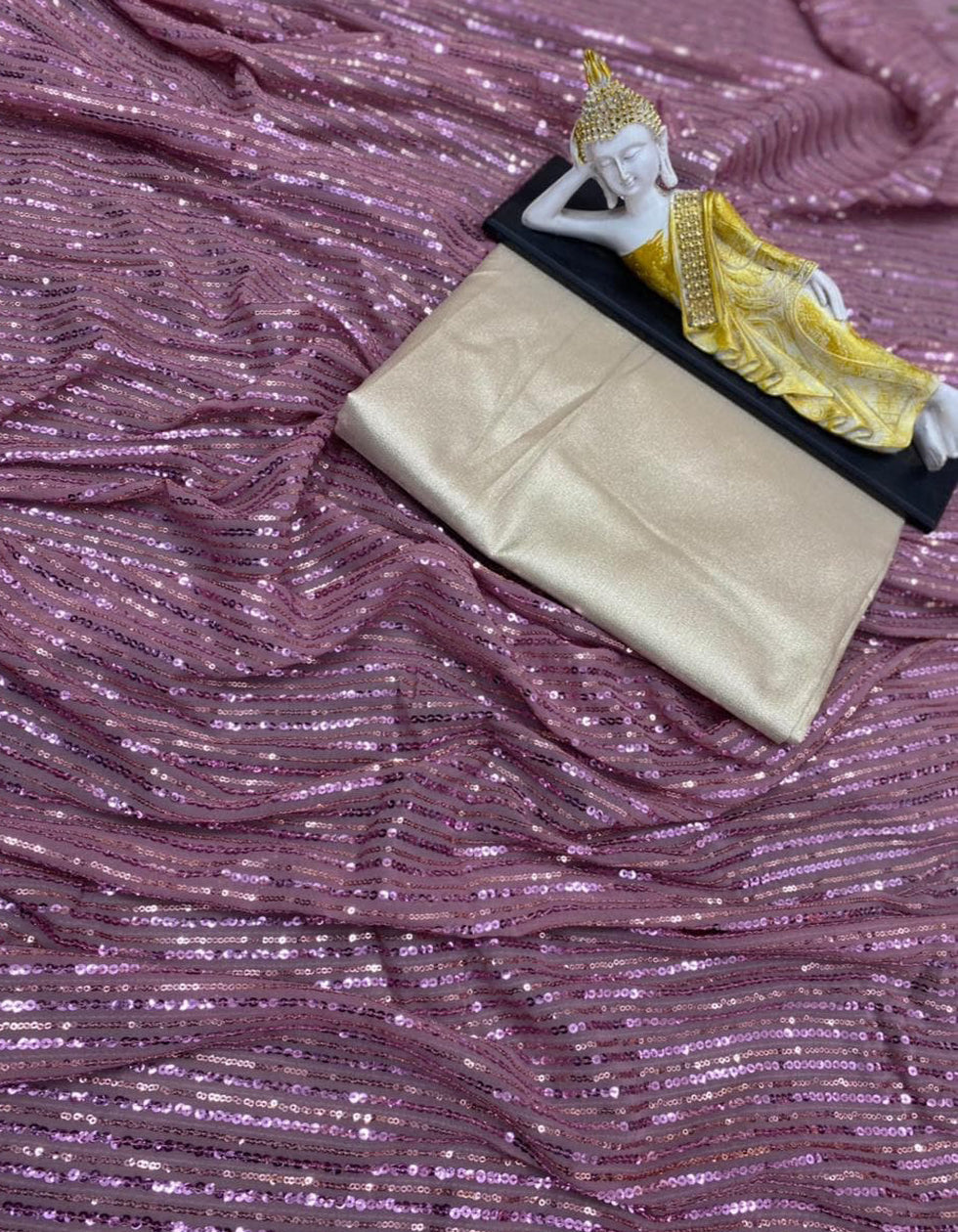 Light Purple Georgette Sequin Work Partywear Saree