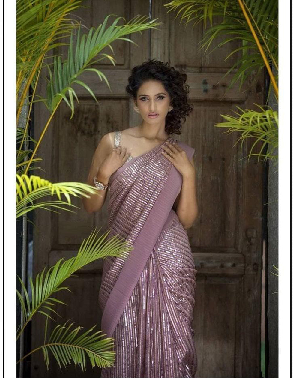 Light Purple Georgette Sequin Work Partywear Saree