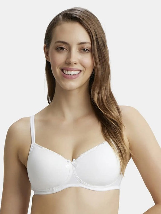 Wirefree Padded Plus Size Cotton Medium Coverage Tshirt Bra with Lace Styling -1723