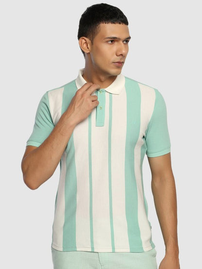 Striped Polo Collar Slim Fit Pure Cotton T-Shirt